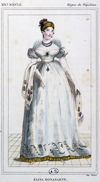 Elisa Bonaparte Baciocchi, asi 1810 (rytina) od Unbekannter Künstler
