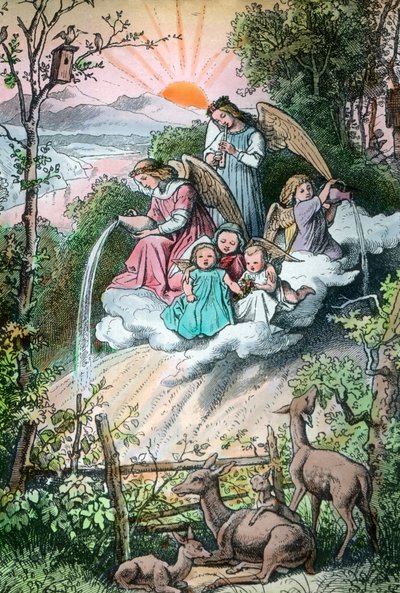 Rytina zobrazující anděly čistící ranní rosu, Německo 20. léta 20. století od Unbekannter Künstler