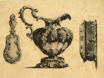 Rytina zobrazující tři kosmetické doplňky od prince Pavla (Paula) Grigorjeviče Demidoffa (1738-1821) od Unbekannt