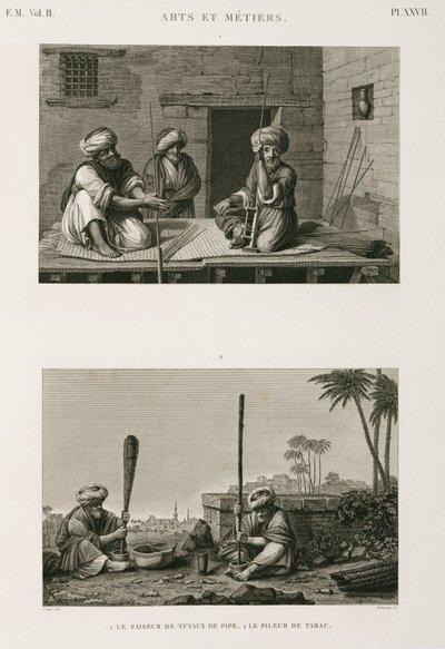 Výroba, ostatní výrobci dýmkových stopek a tabákové drtiče, Egypt, c 1798 od Unbekannt