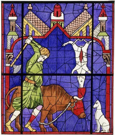 Faksimile vitráže katedrály Notre-Dame de Chartres zobrazující řezníka od Unbekannter Künstler