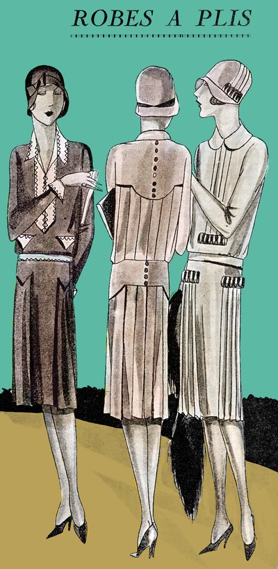 Móda: plisované denní šaty na jaře 1928 od Unbekannter Künstler