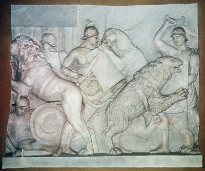 Boj mezi šelmami a gladiátory, basreliéf, Villa Torlonia, Řím od Unbekannter Künstler