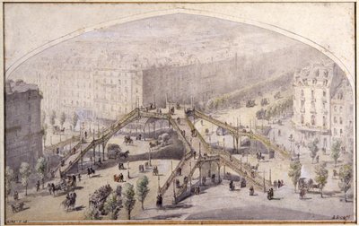 Lávka pro pěší v Paříži, asi 1880 (kresba) od Unbekannter Künstler