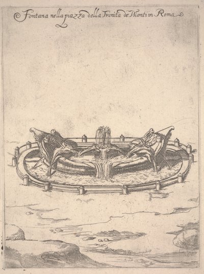 Fontána na náměstí Trinitá de Monti v Římě, kolem roku 1650 (lept) od Unbekannter Künstler