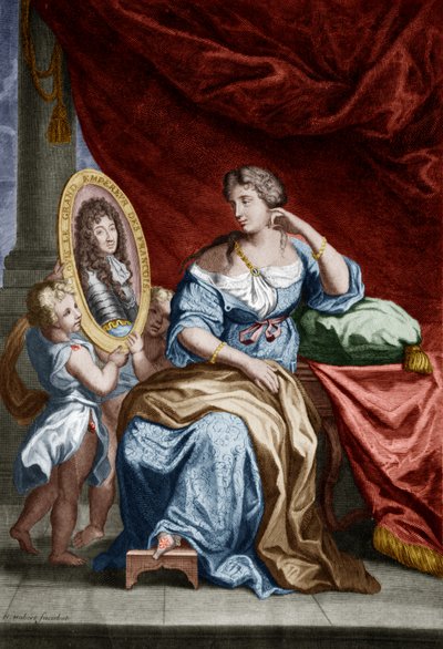 Francoise de Rochechouart de Mortemart, markýza z Montespanu (1641-1707), řečená Athenais, milenka francouzského krále Ludvíka XIV, kolorovaný rytecký dokument od Unbekannter Künstler