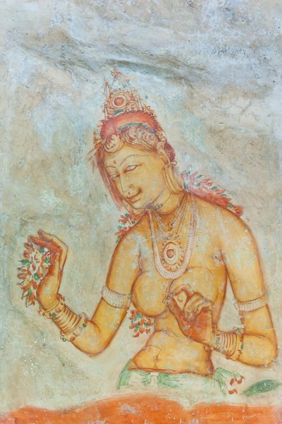 Freska; žena s odhalenými ňadry s květinami; apsara; světové dědictví UNESCO; Sigiriya; Srí Lanka; Asie od Unbekannt