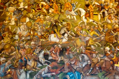 Freska; bitva chaldiran nebo chaldiran proti osmanským sultánovi Selimovi I.; 1514; Chehel Sotoun; Palác čtyřiceti pilířů; Isfahán; Írán; Asie od Unbekannt