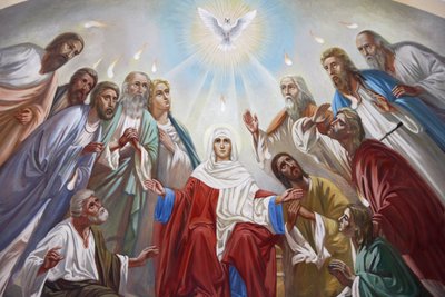 Freska v ruském pravoslavném kostele Nejsvětější Trojice, Jeruzalém, Izrael od Unbekannt
