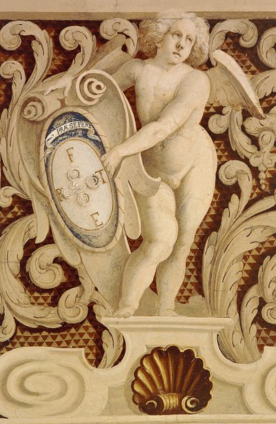 Fresky Baronial Hall (15. století), detail, hrad Della Manta, Manta (Cuneo), Piemont, Detail, Itálie od William M. Timlin
