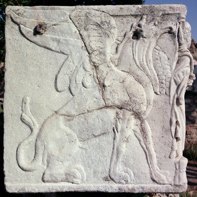 Pohřební urna s vyřezávaným reliéfem Griffina (kámen) od Unbekannt