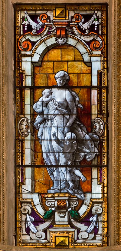 Janov, Duomo (katedrála sv. Vavřince), uvnitř, kaple Lercari nebo kaple Nejsvětější svátosti (severní apsida): "vitráže" od Unbekannter Künstler