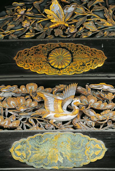 Pozlacení ptáci a motýli, Detail paláce Ninomaru, hrad Nijo, Kjóto od Benjamin Baud