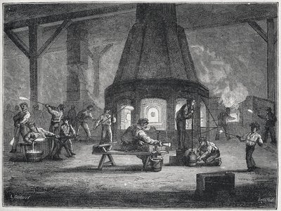 Sklářství v druhé polovině 19. století : děti pracují, asi 1880 (rytina) od Unbekannter Künstler