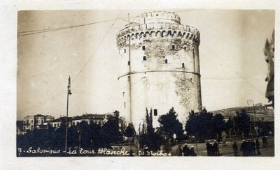 Řecko, Saloniki (nebo Thessaloniki): pohled na Bílou věž - Pohlednice 1914-1918 od William M. Timlin