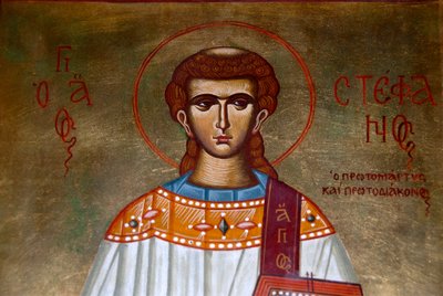 řecké ortodoxní křesťanství; ikona svatého Stefana v kostele Agios Stefanos; Lesbos; Egejské moře; Řecko; Evropa od Unbekannt