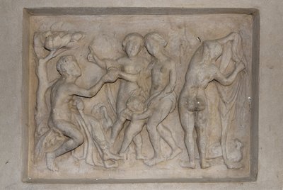 Řecká mytologie: Soud v Paříži. Pastýř Paris musí vybrat tu nejkrásnější ze tří bohyní z Afrodity (Venuše), doprovázenou Amorem, Hérou (Junon) a Athénou (Minerva). Vybere si Afroditu, které nabídne zlaté jablko. Úleva od Unbekannt