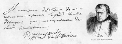 Rukopis a podpis Napoleona I. během raného období jeho kariéry dělostřeleckého důstojníka od Unbekannt