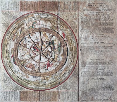 Hemels Pleyn Plani Caelestis, nebeská koule s astrolábem, asi 1680, Johannes van Keulen (1654-1715), mědirytina, vydáno v Amsterdamu od William M. Timlin