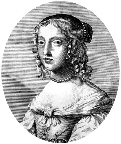 Henrietta Anne anglická princezna a vévodkyně orleánská, dcera krále Karla I., manželka Filipa Orleánského (bratra francouzského krále Ludvíka XIV.), rytina od Unbekannter Künstler
