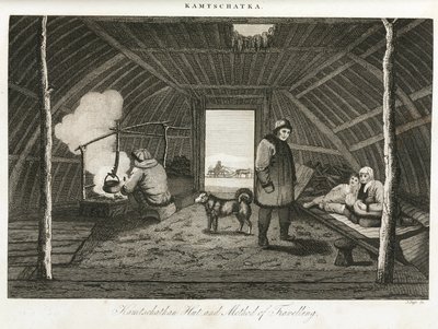 Kamčatská chata (extrémní východní poloostrov Ruska) a transportní saně, cca 1810 od Unbekannt