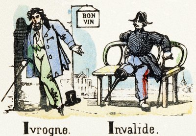 I - Ivrogne Invalide - Alphabet - dětská zábava - Image epinal, populární série c.1890 (ilustrace) od Unbekannt