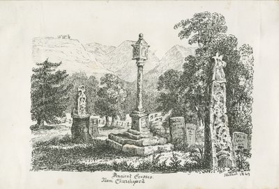 Ilam Church - Ancient Crosses: litografie, 1849 od Unbekannt