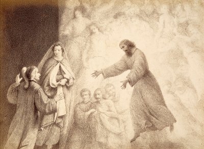 Ve Sféře Marsu se Dante setkává s duchem svého předka Cacciaguidy. Ilustrace k XV. kántu Paradisa Božské komedie Danta Alighieriho. Dílo Francesa Scaramuzzy věnované florentskému magistrátu. od Unbekannter Künstler