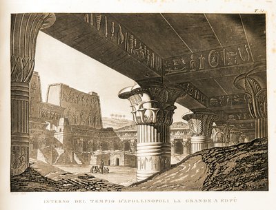 Vnitřní pohled na chrám Apollinopolis v Edfu, Egypt Ilustrace z Atlasu Egypta od Unbekannter Künstler