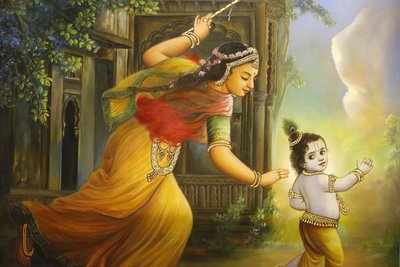 Hinduistický chrám Jalaram Pratna, Leicester. Freska. Yashoda a Krishna. Spojené království od Unbekannt