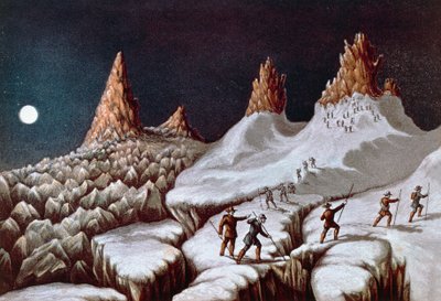 Výstup Johna MacGregora na Mont Blanc, trasa Grands Mulets, ilustrace z Vyprávění o výstupu na Mont Blanc, 21. září od William M. Timlin