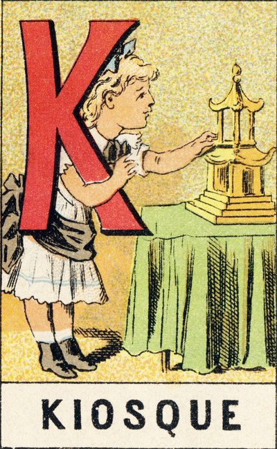 K: Kiosk - Rytina převzatá z ABCD malých dívek. Pellerin & Cie, tiskárna-nakladatel, Epinal, kolem 1890. Serie A. Rozměry: 19 x 13,5 cm. od Unbekannt