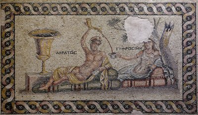 Kratos (Cratos) a Euphrosyne (Euthymia) - Mozaika, Akratos a Euphrosyne, Muzeum mozaiky Zeugma, Gaziantep, oblast jihovýchodní Anatolie, Anatolie, Turecko, Asie od Unbekannter Künstler