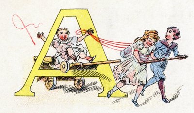 Písmeno A: Hitch Fun. Abeceda fosfátu Falieres . Rytina. Brevete abeceda S.G.D.G. od lékárníka Pierre Emile Falieres . Ilustrace v chromolitografii, konec 19. století. 16 stran. Rozměr: 103 x 154 mm od Unbekannt