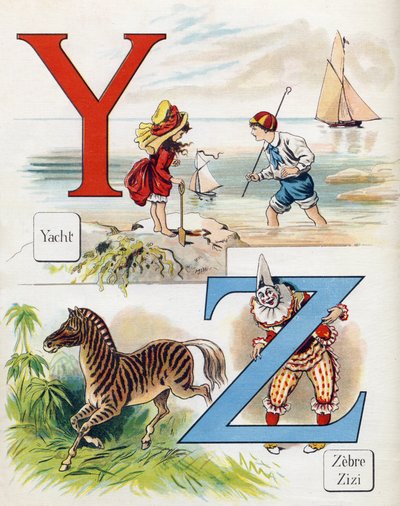 Písmeno Y a Z: Jachta, zebra a klaun Zizi. Rytina v "ABC L