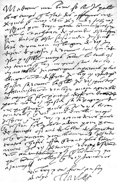 Dopis ve francouzštině od císaře Karla V. jeho snaše, anglické královně Marii I., ve kterém vyjadřuje své přání vidět svého syna krále Filipa, jejího manžela, aby se s ním poradil o záležitostech, a vyjadřuje lítost nad nutnost zbavit ji h od Unbekannt