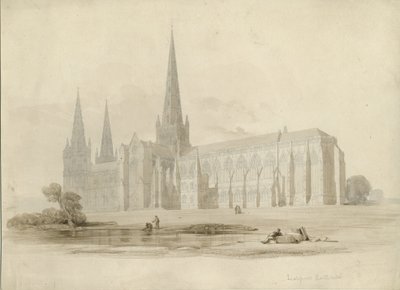 Katedrála Lichfield – South East View: drawing and wash, nd [?19. století] od Unbekannt
