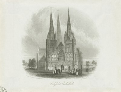 Katedrála Lichfield – západní fronta: ocelorytina, nd [c 1842] od Unbekannt