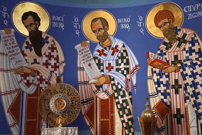 Liturgický objekt a freska ve svatyni pravoslavné církve Pedoulas, 20150510, Pedoulas, Kypr od Unbekannt