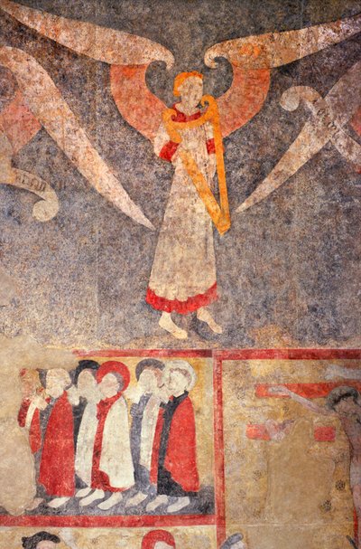 Loire Atlantique N* 080 - St-Sulpice des Landes - Eglise dit du “starý burg”” - nástěnné malby z 15. století - Anděl z trezoru hrající na “rebec”” (viola) od Unbekannt