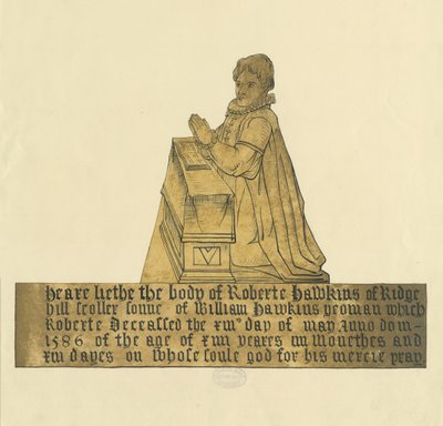 Madeley Church – Památník Roberta Hawkinse: malba vodovými barvami a inkoustem, nd [? 19. století] od Unbekannt