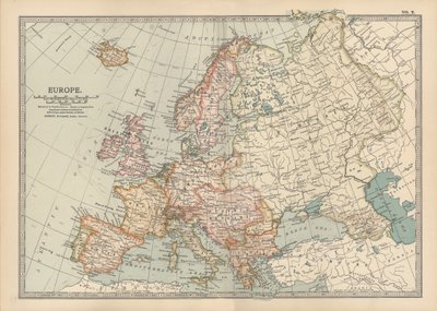 Mapa Evropy, kolem roku 1900 (rytina) od Unbekannter Künstler