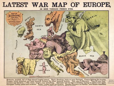 Mapa Evropy charakterizující soupeřící velmoci od Unbekannter Künstler