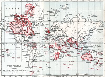 Mapa světa zobrazující britský majetek v roce 1904. od Unbekannt