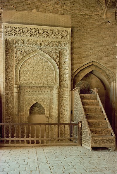 Mihrab (modlitební výklenek) a minbar (kazatelna) v místnosti sultána Uljaitu, pravděpodobně 13./14. století (foto) od Unbekannt