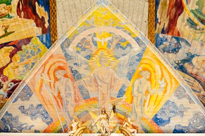 Moderní umění; barevná nástropní malba od Lou Mohra; """" Trojice""""; 1938; obraz Ježíše Krista v katedrále v Oslu; Olso Domkirke; Oslo; Norsko; Skandinávie; Severní Evropa; Evropa od Unbekannt