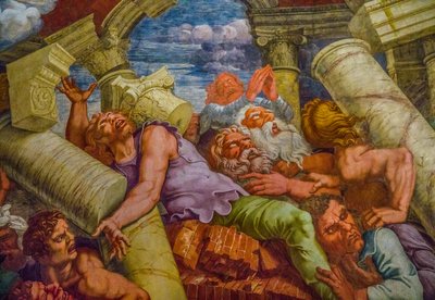 Nejslavnější freska manýrismu: Iluze Giulia Romana vynalézá kopuli a rozpouští architekturu místnosti do pádu obrů, Síň obrů od Unbekannter Künstler