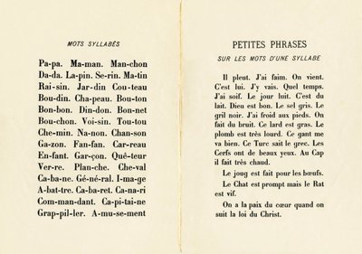 Slovní slabiky a malé věty na slovech slabiky - Rytina extrahovaná z ABCD malých dívek. Pellerin & Cie, tiskárna-nakladatel, Epinal, kolem 1890. Serie A. Rozměry: 19 x 13,5 cm. od Unbekannt