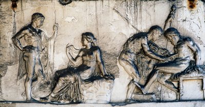 Mýtus o Telephovi, Dům Telephova reliéfu, Herculaneum, Kampánie, Itálie, římská civilizace od Benjamin Baud