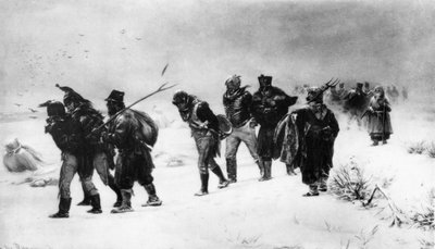 Napoleonská válka z roku 1812, ústup francouzské armády v roce 1812, z obrazu Pryanishnakova. od Unbekannt